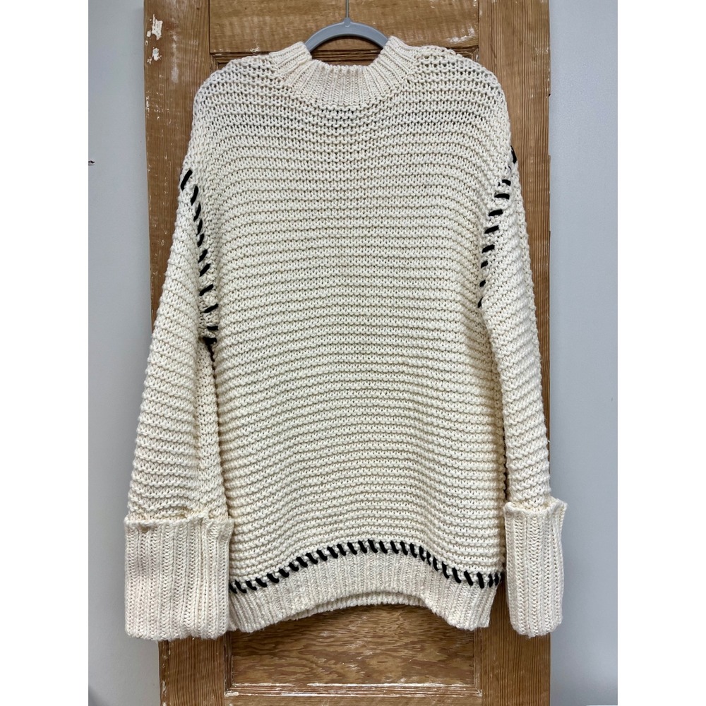 Topshop Chunky Knit Sweater M Ivory Fisherman Wool Blend Scandi Edgy Ski Cozy - Picture 2 of 5